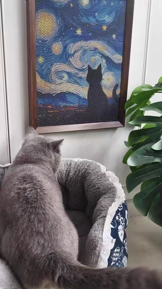 Starry Sky & Cat Art Frame Sisal Cat Scratcher