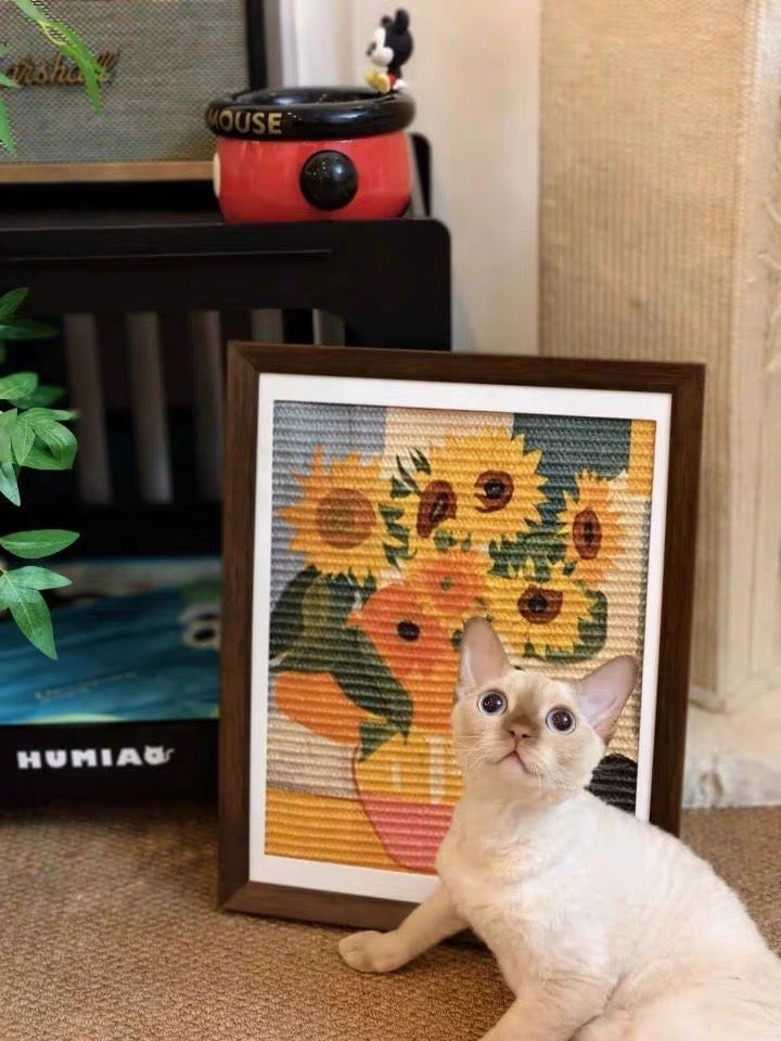 Sunflower & Cat Art Frame Sisal Cat Scratcher