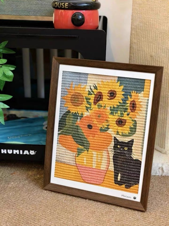 Sunflower & Cat Art Frame Sisal Cat Scratcher